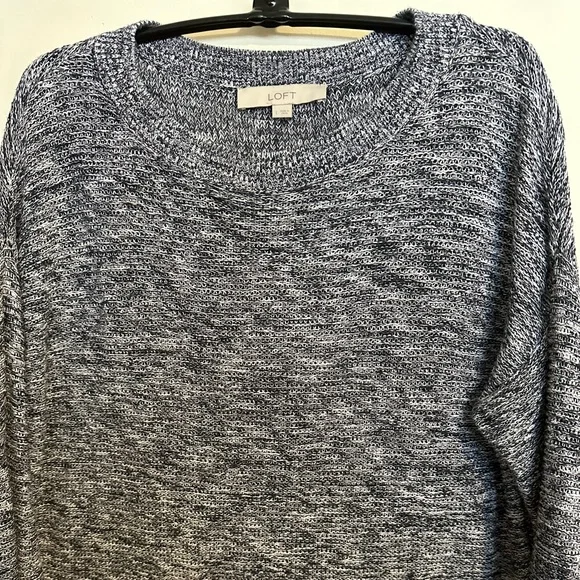 LOFT Black and White Crew Neck Cotton Knit Sweater, Size L - Picture 3 of 6